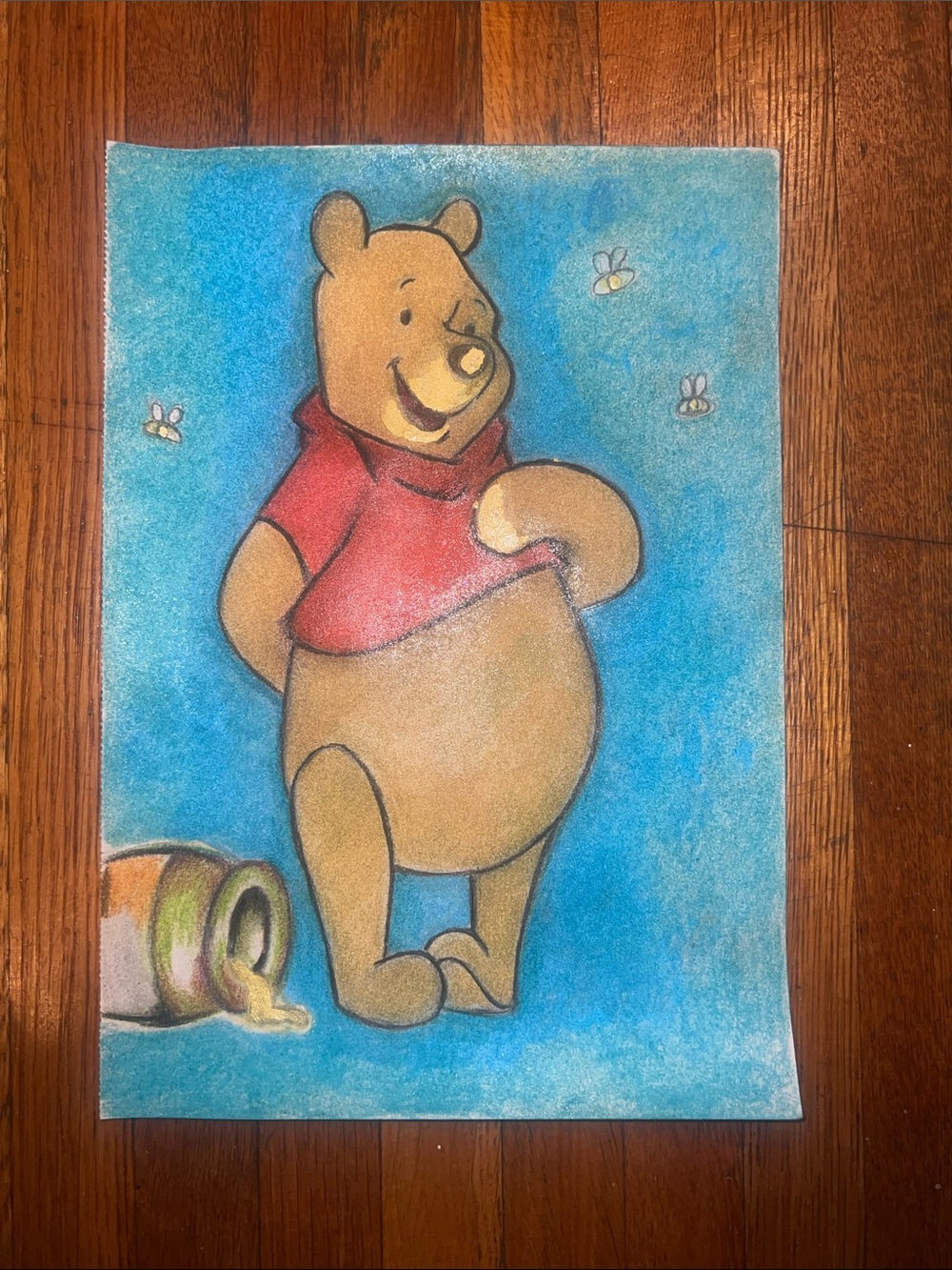 Winnie the Pooh Sand Art Print - Blue Background, Red Shirt